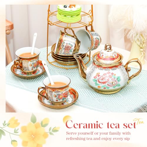 20 Pcs Adult Tea Party Set Porcelain with Metal Holder