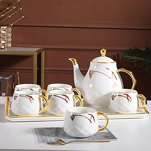 Porcelain Tea Set Tea Cups Sets of 6 Teapot and Cup Set Ceramic Tea Service with Lotus Pattern Gift for Adults Women