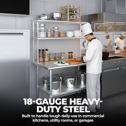 NSF Certified 18 Gauge Heavy Duty Stainless Steel Double overshelf with Brackets for Kitchens (2 Count)