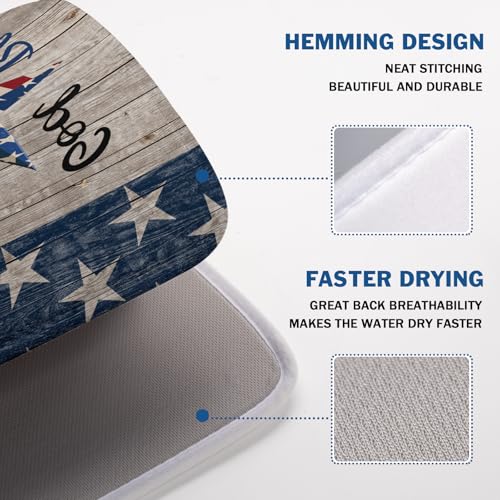 4th of July Dish Drying Mat 18x24 Inch Patriotic God Bless America Memorial Kitchen Mats Independence Day Absorbent Dishes Pad for Kitchen Counter USA Star Drying Mat Home Decor for Countertop