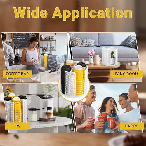 4 Compartment Rotating Paper Cup Holder & Coffee Cup Lid Storage Dispenser