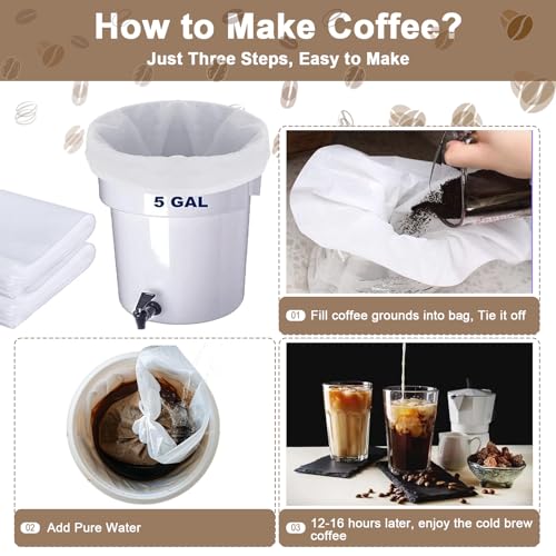 50 Pack Commercial Cold Brew Coffee Filters for 5 Gallon Buckets