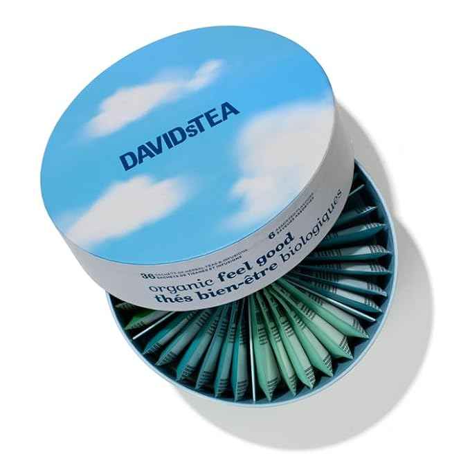 DAVIDsTEA Feel-Good 36-Sachet Tea Wheel – Organic Caffeine-Free Wellness Tea Sampler Gift Set for Hot & Iced Steeps | 6 Calming Herbal Blends: Cold 911, Le Digestif, Ashwagandha Chai & More