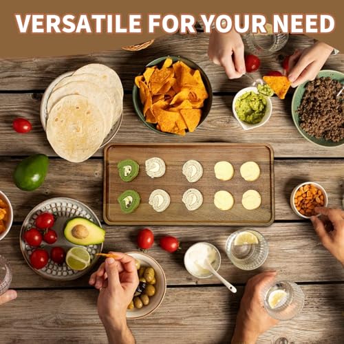 2 pcs15.7" x 7" Large Solid Acacia Wood Serving Tray Rectangular Wooden Serving Platter Natural Wooden Board for Bar Coffee Party