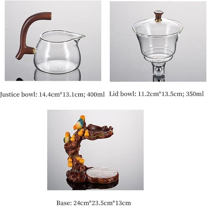 Glass Teapot Set with Infuser Semi Automatic Tea Set Lazy Kungfu Attraction Drip Rotating Magic Teapot Set (Bird)