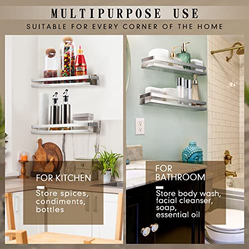 2 Pieces Stainless Steel Shelf Bathroom Shower Floating Shelves Wall Mounted Shower Caddy Basket Shelf Storage Organizer Shelves for Bathroom