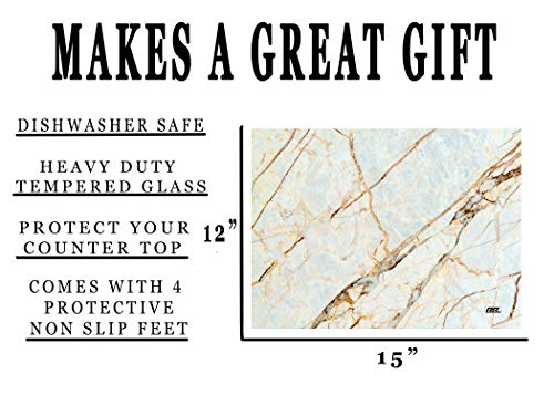 White Brown Marbled Stone Pattern Textured Marble Art Kitchen Glass Cutting Board Modern Decorative Gift Abstract Wavy Contrast Design
