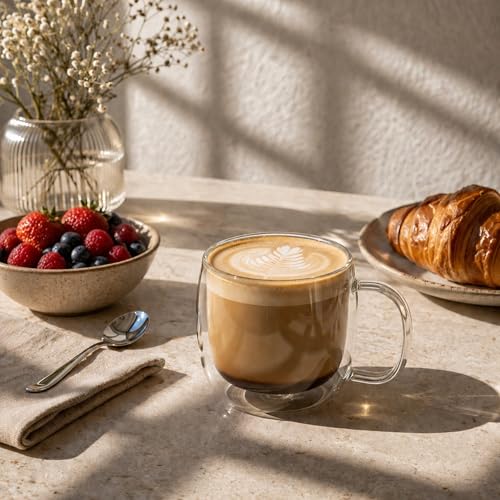 Glass Espresso Cups 12 Count 17 Ounces Borosilicate Double Wall Glass Coffee Mugs Insulated Clear Tea Drinkware for Hot or Cold Beverages