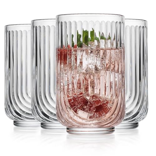 Vintage Glassware Art Deco Glasse Ribbed Drinking Glasses U (4 Count)