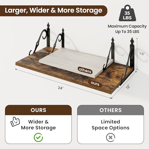 12 Inch Deep Floating Shelves for Wall (2 Count)