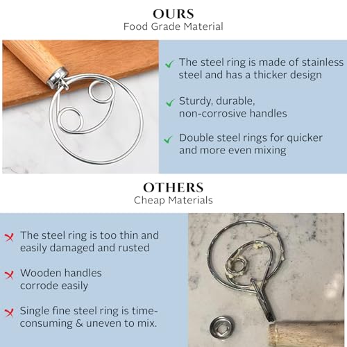 Versatile 13 Inch Danish Dough Whisk for Sourdough