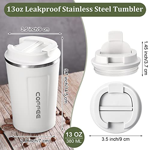 4 Pcs 13 oz Travel Coffee Mug Insulated Reusable Coffee Cups with Leakproof Lid Stainless Steel Portable Tumbler for Keep Hot or Ice Milk Tea (4 Count)