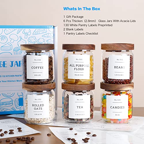 16 OZ Stackable Glass Food Storage Jars with 132 Pantry Labels Preprinted