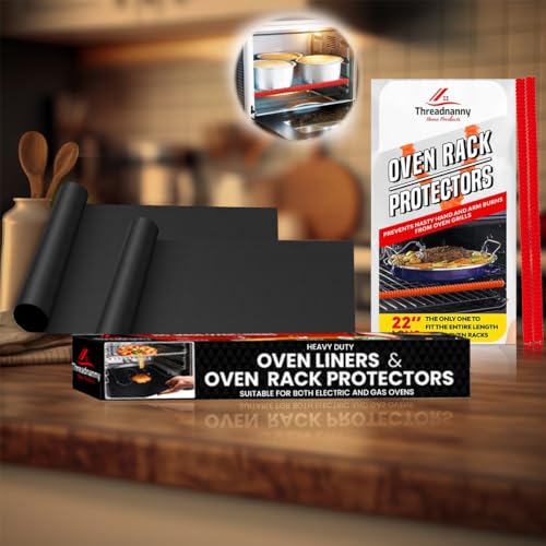 Oven Liners for Bottom of Oven 17"x 25" and Silicone Rack Guards Red 22" (4 Count)