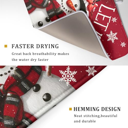 Merry Christmas Dish Drying Mat for Kitchen Counter 16x18 Inch Winter Snowman Dish Draining Mat Xmas Snowflakes Decorations Fast Absorbent Tableware Cardinal Birld Dishes Pad for Coffee Bar Countertop