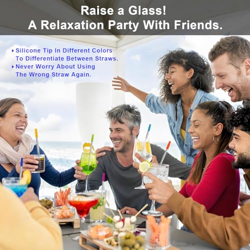 Newly Upgraded 8.5In Reusable Stainless Steel Straws Set 12 PCS with 12 Silicone Tips (12 Count)