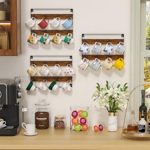 Rustic Wood Coffee Mug Rack