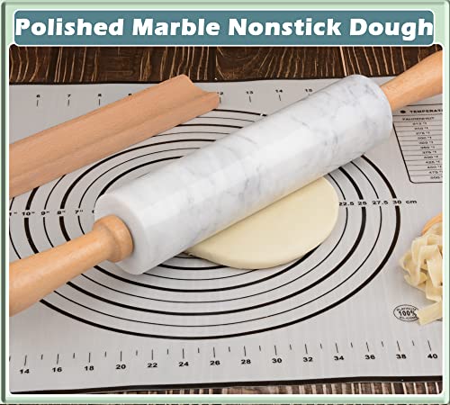 Marble Rolling Pin with Wooden Cradle Thick Handle Set for Baking