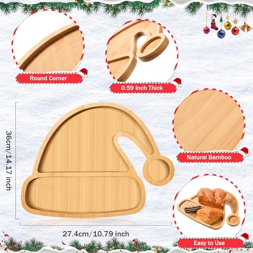 Christmas Hat Wooden Serving Tray Christmas Bamboo Platter Santa Hat Shape Wooden Charcuterie Board Wood Snack Dish Plate for Xmas Holiday Housewarming Present