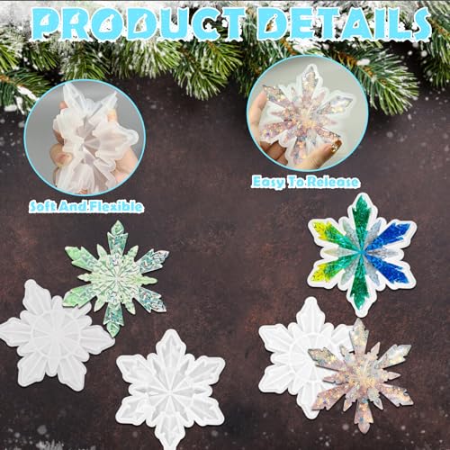 4Pcs Christmas Snowflake Silicone Mold Resin Ornament Molds for Epoxy Resin