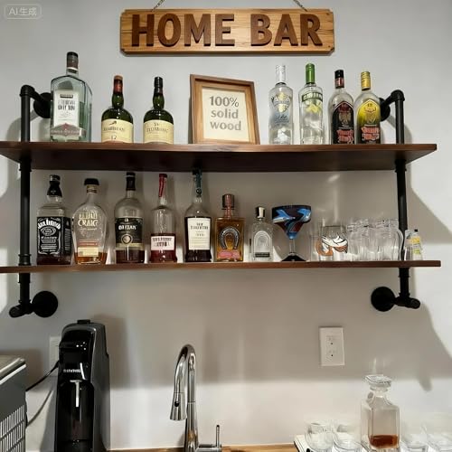 Industrial Pipe Solid Wooden Floating Book Shelves