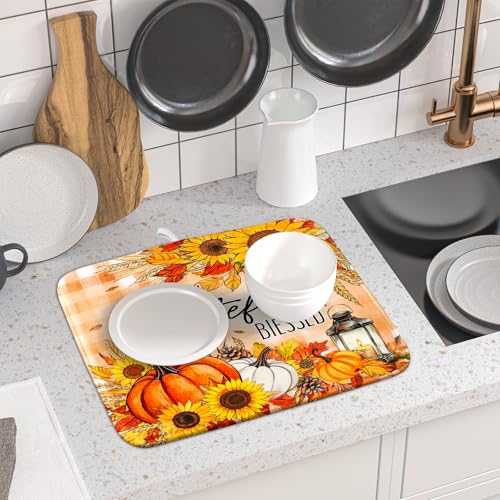 Autumn Pumpkins Dish Drying Mat for Kitchen Countertop