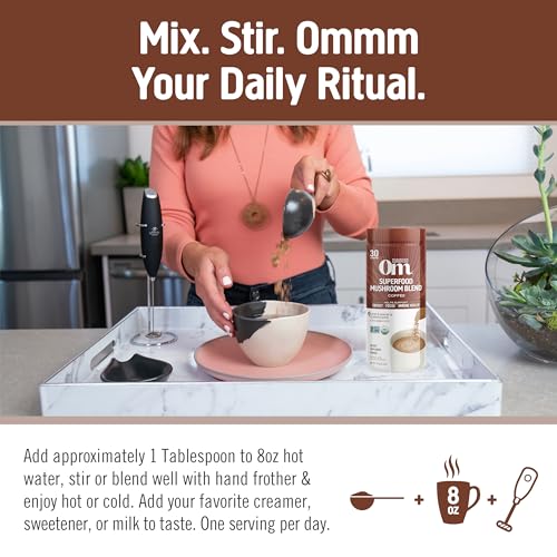 Medium Roast Instant Black Coffee USDA Organic with Adaptogenic Mushrooms (6.13 Ounce)