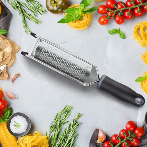 3-in-1 Lemon Zester & Cheese Grater, 304 Stainless Steel, 12-Inch, Black