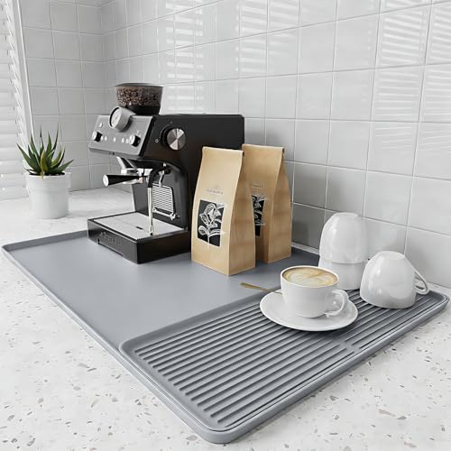 2-in-1 Coffee Mat & Dish Drying Mat Coffee Bar Mats for Countertop [Clean & Organized] Coffee Matt for Counter Silicone Coffee Tray Espresso Mat Coffee Station Mat Espresso Coffee Maker Machine Mat