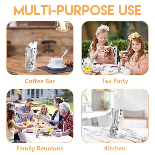 12 Pcs Mini Coffee Spoons with Holder 4.7 inch Demitasse Espresso Stainless Steel Spoon Tea Spoons set of 6 with Acrylic Cylinder Holder Small Coffee Spoon Silver for Cafe Bar Tea Party Home (6 Count)