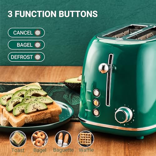 2 Slice Toaster Retro Stainless Steel with Bagel