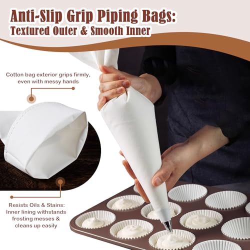 14 Piece Reusable Piping Bags and Tips Set with Stainless Steel Nozzles