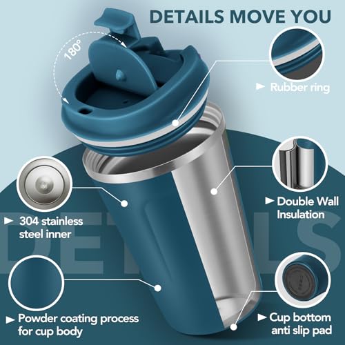 12 oz Double Wall Insulated Vacuum Travel Coffee Mugs with Flip Lid Bulk 2 Pack (2 Count)