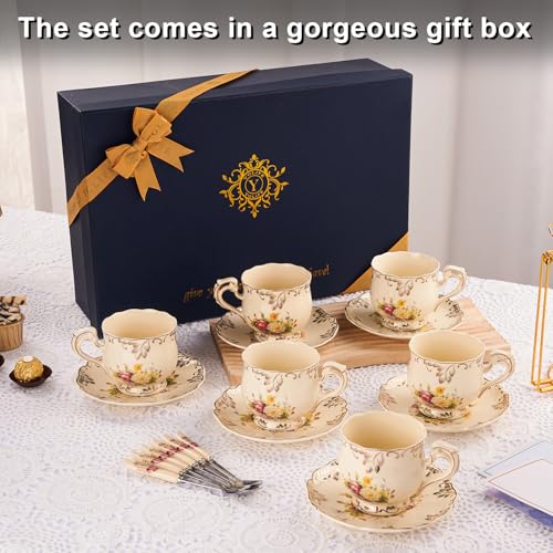 Tea Cups and Saucers Set of 6 (6 Count)