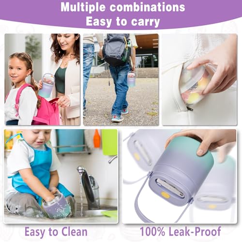 2 - in - 1 Soup Thermo for Hot Food 14oz with Snack Box Container Leak Proof Insulated Lunch Container Kids and Adults Stainless Steel Double Wall Vacuum Wide-mouth Thermal with Spoon and Handle