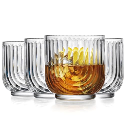 Vintage Glassware Art Deco Glasse Ribbed Drinking Glasses U (4 Count)