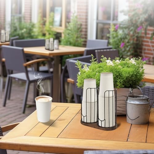 2 Compartment 18oz Coffee Cup Dispenser Rack with Wood Base