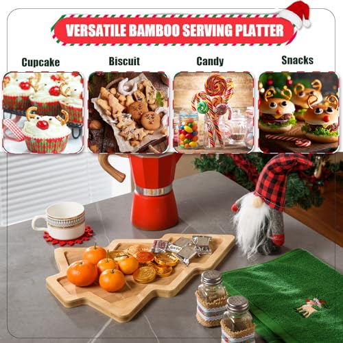 Christmas Wooden Appetizer Tray Christmas Tree Shaped Wooden Serving Platter Sushi Serving Tray Wood Charcuterie Board Tray Snack Dessert Candy Dish Plate for Christmas Home Kitchen