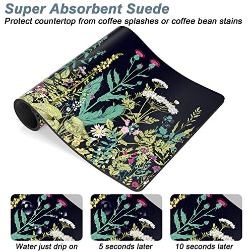 Coffee Mat 16" x 24" Cute Flower Theme Coffee Bar Mats for Espresso Machine Station Accessories and Organizer