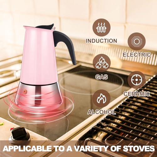 2 Cup Stovetop Espresso Maker Stainless Steel Moka Pot Stove Top Percolator Italian Coffee Makers Capable Mocha Greca Machine Cafe Classic Induction Cookers for Home and Camping 100ml 3.3oz