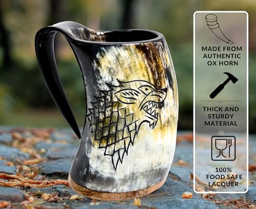 Viking Drinking Fenrir Engraving Horn Mug