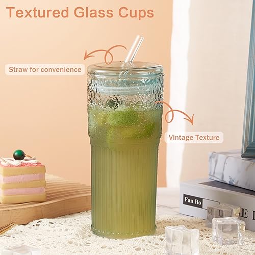Glass Coffee Cups with Lids and Straws 20oz (2 Count)