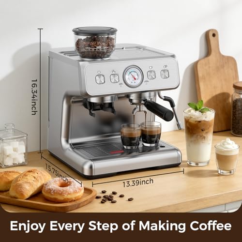 15 Bar Espresso Machine with Grinder & Milk Frother