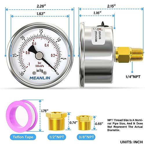 30inHG~0Psi Vacuum Gauge Stainless Steel 1