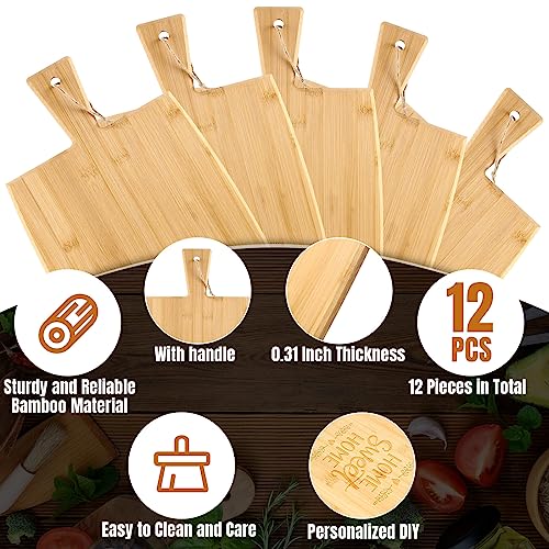 12 Packs Wooden Cutting Board Set with Handles Large Kitchen Serving Plain Chopping Board Bulk Gifts for Mom for Vegetables Meat Pizza Cheese Fruit Bread (12 Count)