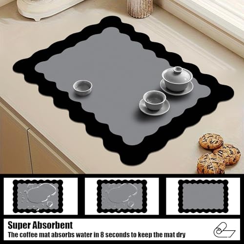 Black Scalloped Coffee Mat for Countertop Coffee Bar Mat Matt