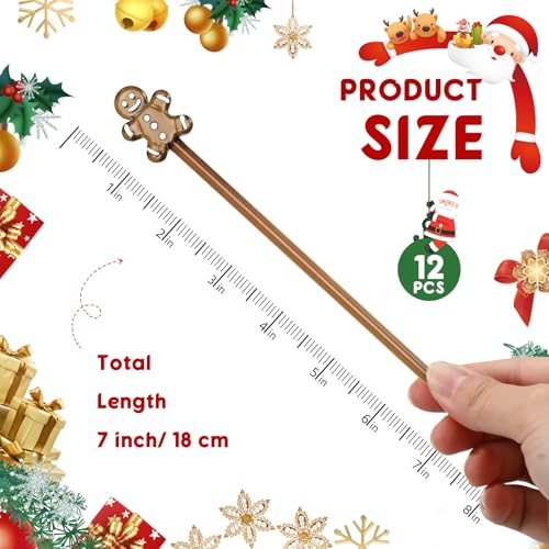 12 Pcs Christmas Glass Drink Stirrers 7 Inch Xmas Stir Sticks Reusable 3D Coffee and Cocktail Stirrers Hot Cocoa Bar Supplies for Holiday Party Favors (12 Count)