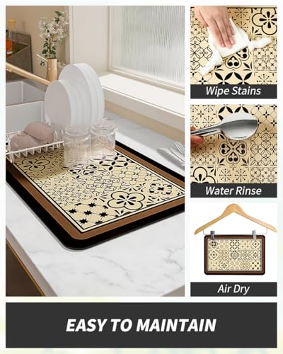 Coffee Mat Hide Stain Rubber Backed Absorbent Dish Drying Mat for Kitchen Counter