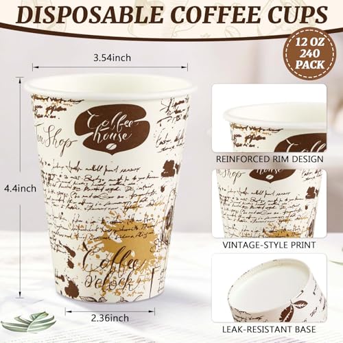 240 Pack 12 oz Disposable Paper Coffee Cups Retro Leak (240 Count)