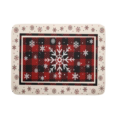 18"x24" Christmas Snowflakes Dish Drying Mat Xmas Red Black Buffalo Plaids Winter Snow Dish Drainer Mats Microfiber Reversible Dish Drying Rack Pad for Kitchen Countertop Tabletop Decor